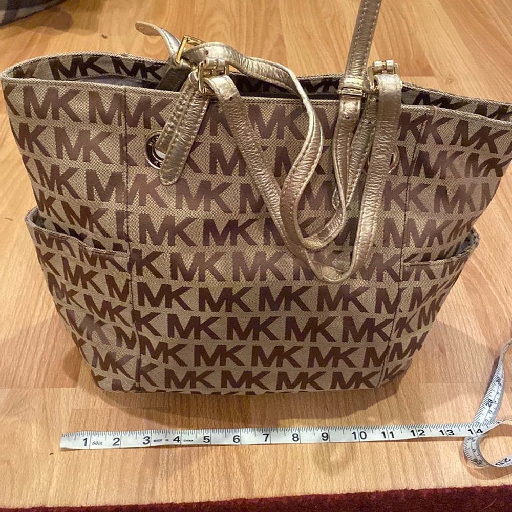 Michael Kors monogram canvas with gold tote